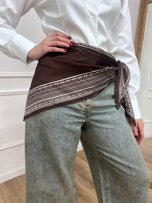 FOULARD TRIANGOLO SATIN STAMPA BANDANA MORO