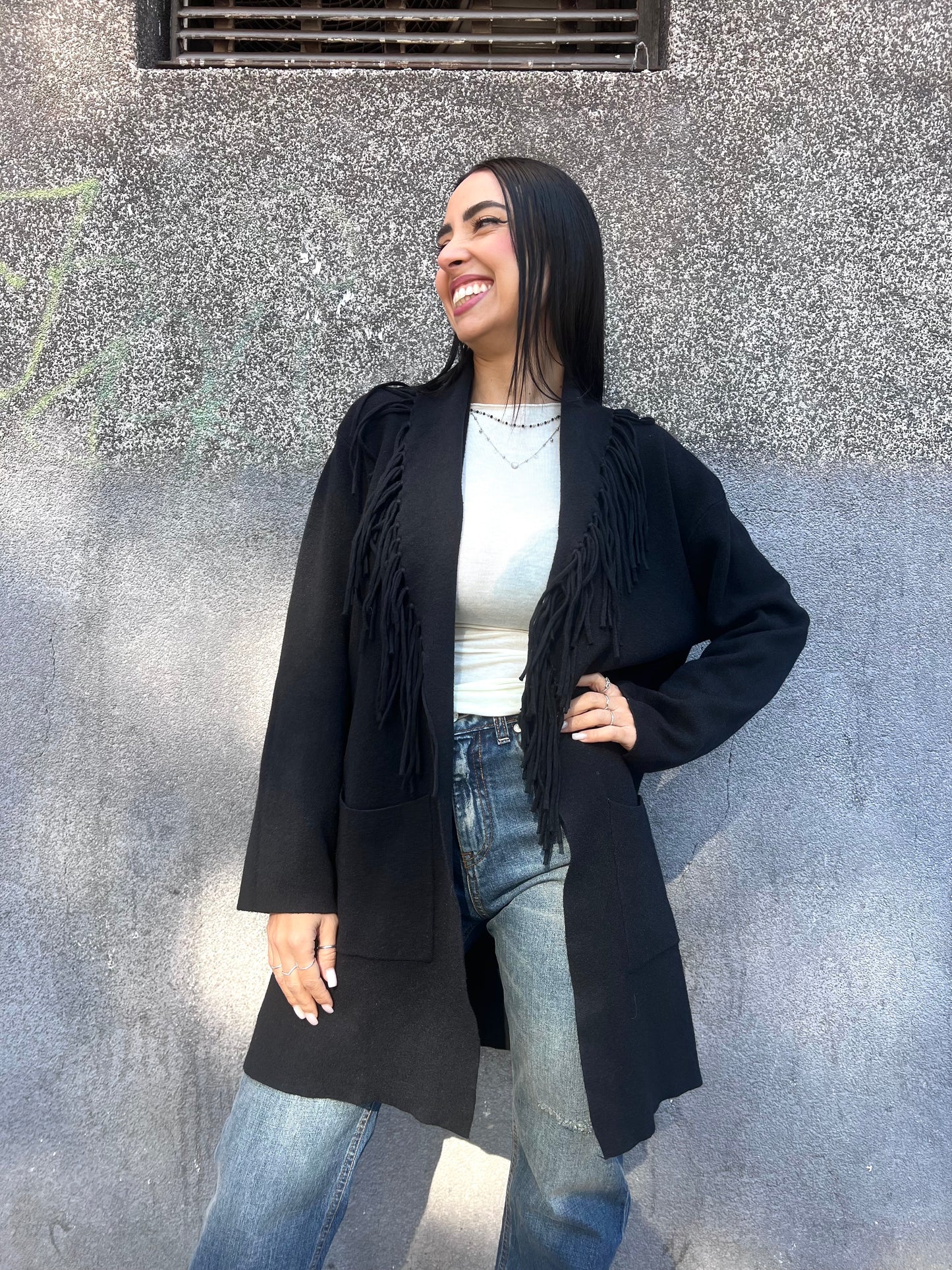 SUSY MIX CARDIGAN FRANGE MANOLA NERO