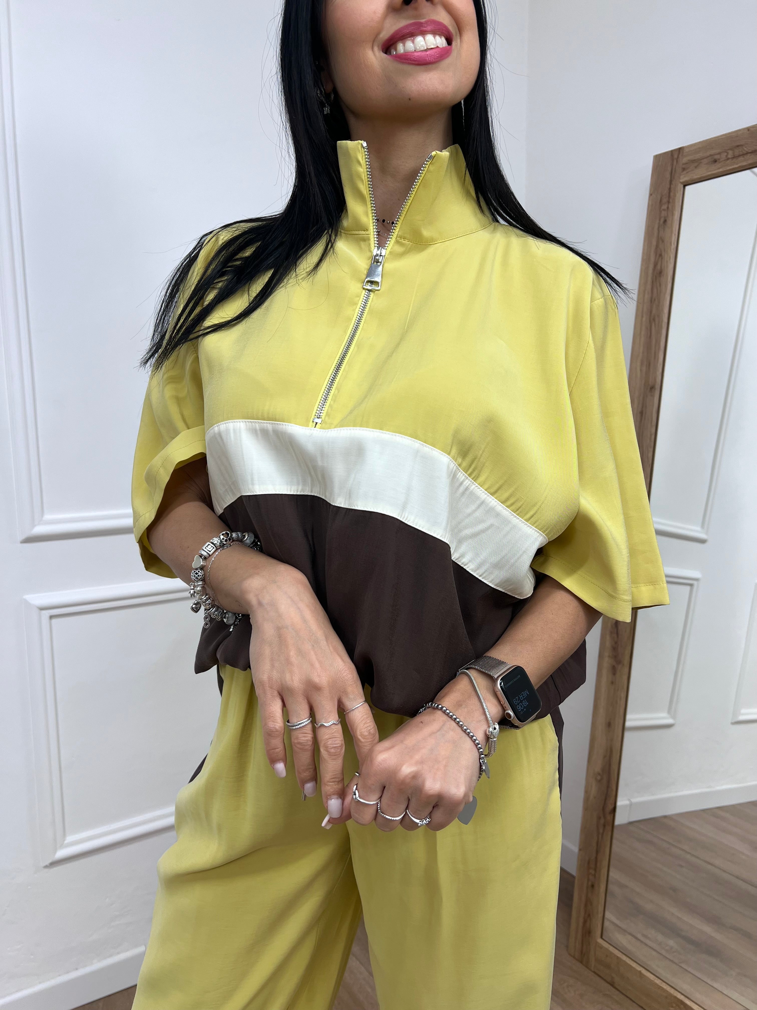 BLUSA M/C CERNIERA BICOLORE IRINA GIALLO MOTEL