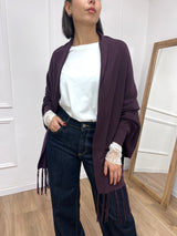 MANTELLA IN MAGLIA SPERTA CON FRANGE VINO SUSY MIX