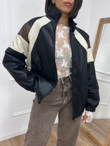 BOMBER LUNGO INSERTI TRE COLORI ADELE NERO SISY MIX