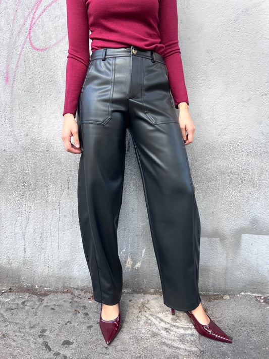 SUSY MIX PANTALONE VITA ALTA ECOPELLE BALLON SELENIA NERO