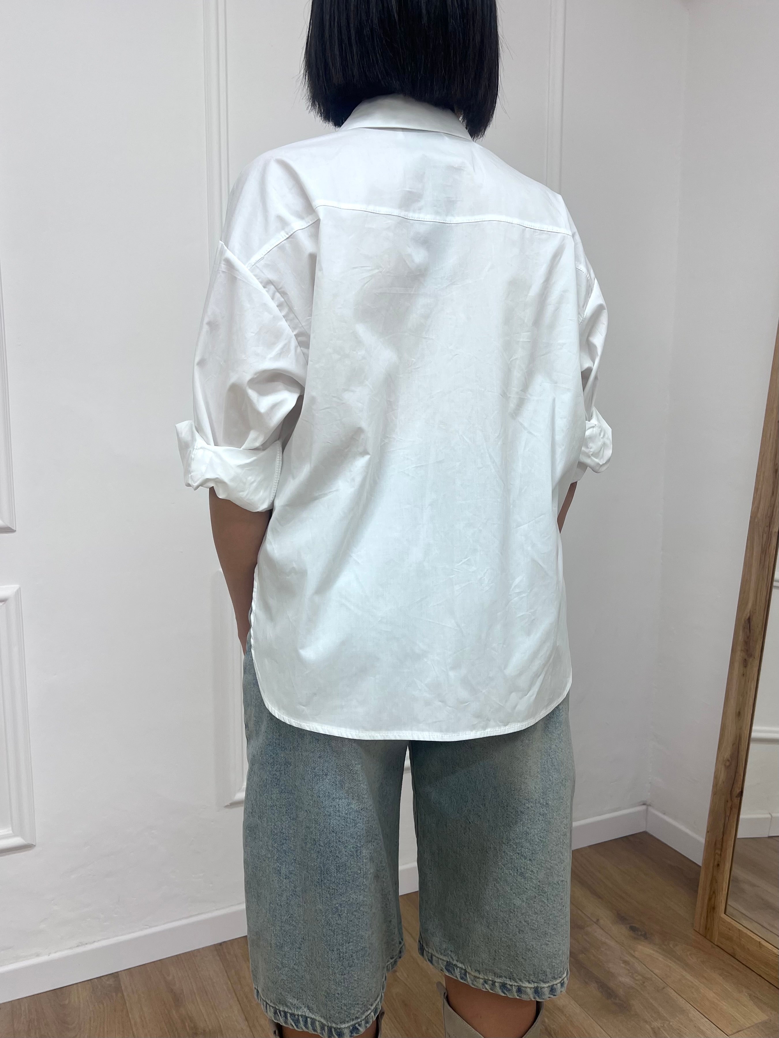 CAMICIA OVER TASCA A TOPPA PAILLETTES LUCE BIANCO MOTEL