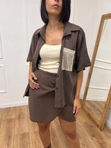 CAMICIA OVER M/C CUPRO TASCA PAILLETTES MORO SUSY MIX