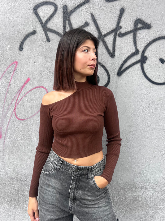 SUSY MIX MAGLIA CROP CUT OUT COSTINE ILARIA MOKA