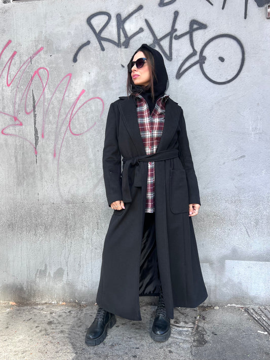 SUSY MIX CAPPOTTO CINTURA ADELAIDE NERO