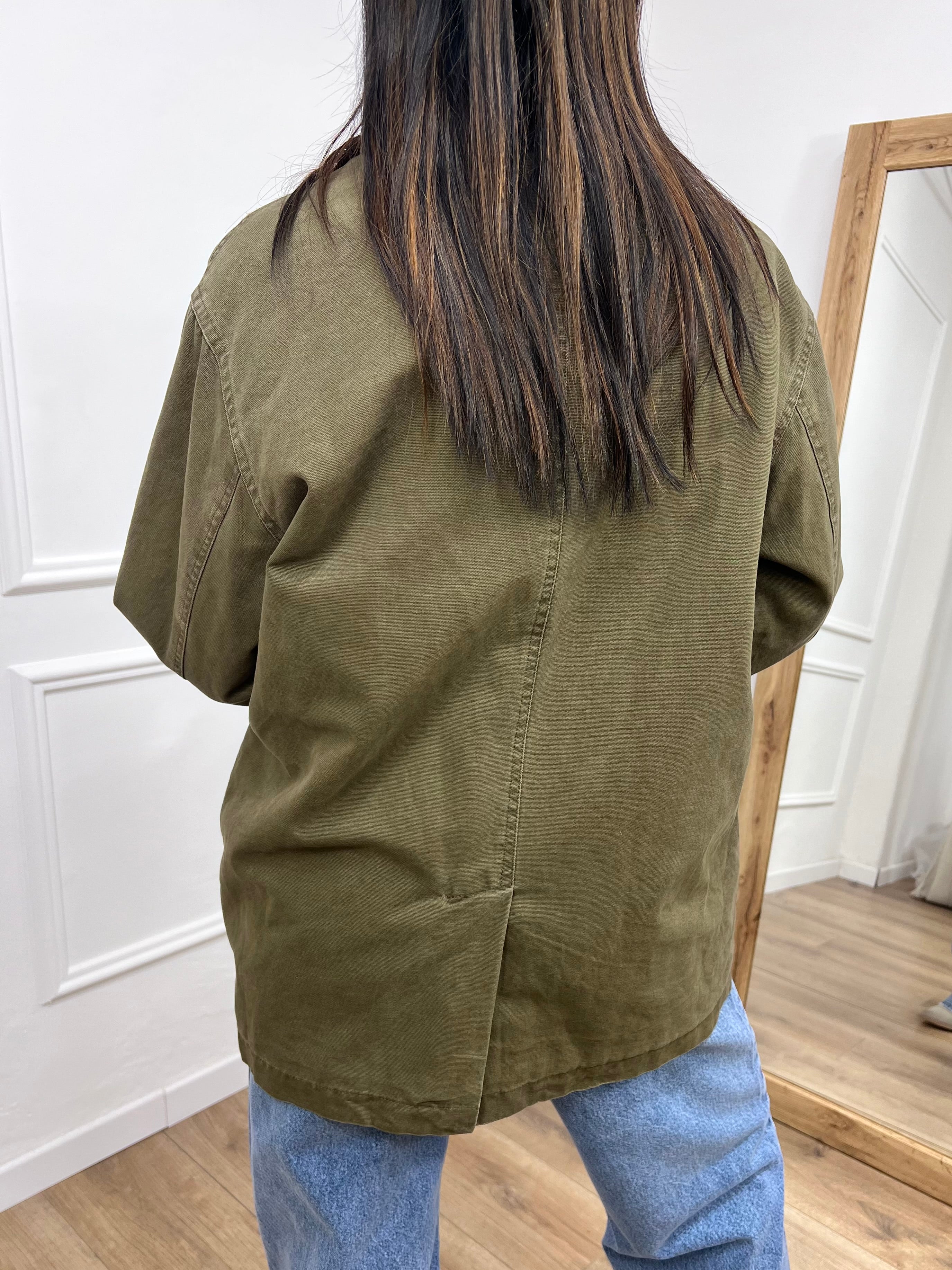GIACCA TELA DENIM COLLETTO CONTRASTO KATE MILITARE