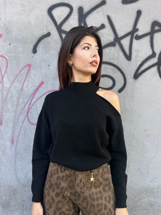 SUSY MIX MAGLIA CUT OUT COLLO NENA NERO