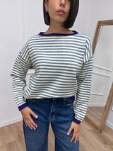 MAGLIA RIGATA SCATOLETTA COLLO CONTRASTO GRIGIO SUSY MIX