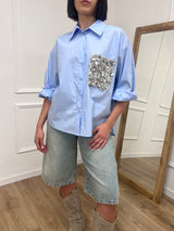 CAMICIA OVER TASCA A TOPPA PAILLETTES LUCE CIELO MOTEL