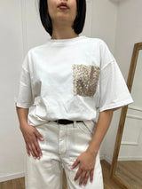 T-SHIRT M/C OVER TASCA MICRO PAILLETTES LATTE SUSY MIX