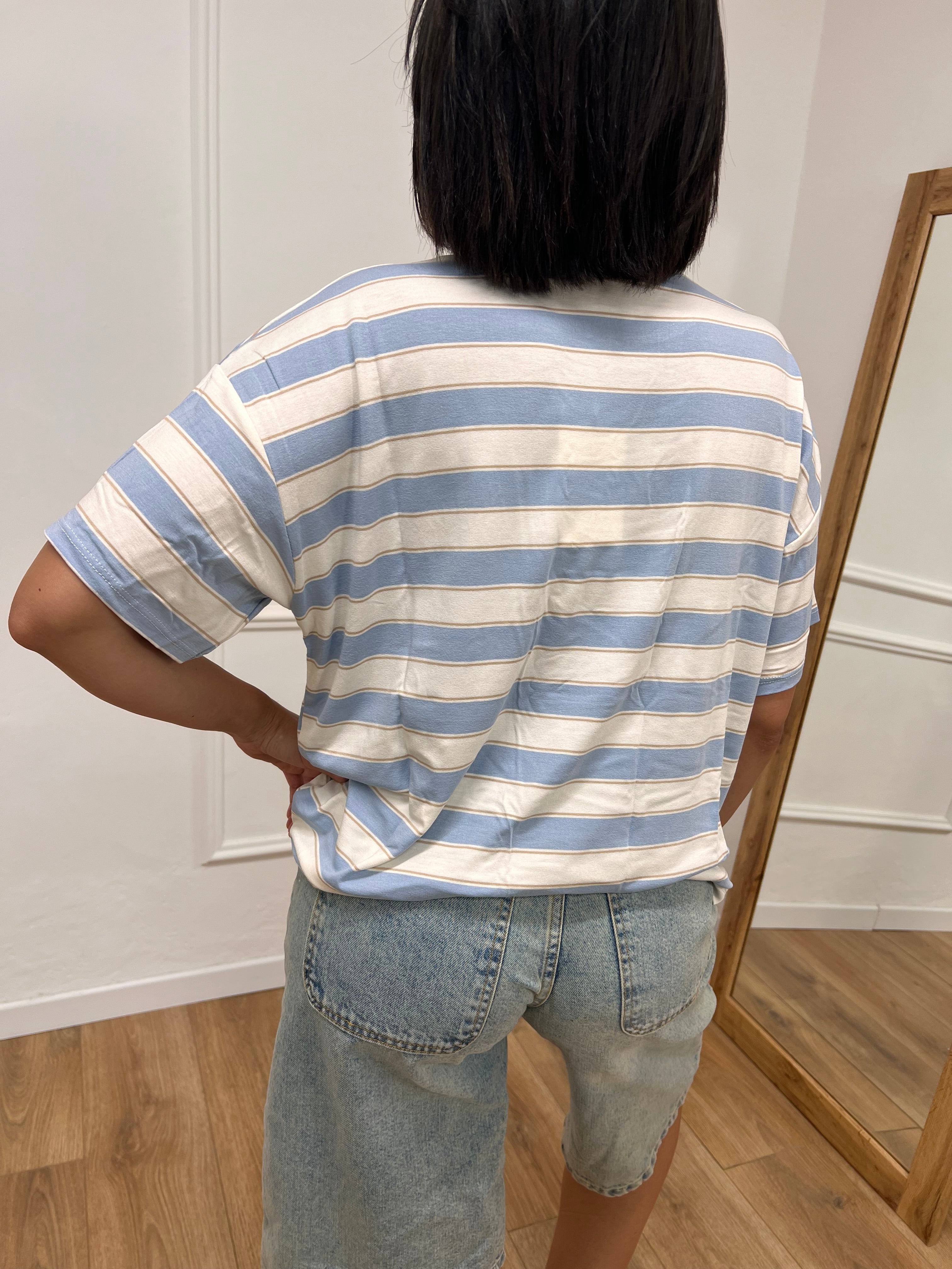 T-SHIRT M/C GIROCOLLO RIGHE  ST. TROPEZ CIELO MOTEL