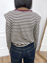 MAGLIA SPALLINE RIGATA COLLO CONTRASTO MORO SUSY MIX