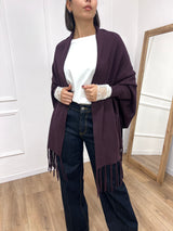 MANTELLA IN MAGLIA SPERTA CON FRANGE VINO SUSY MIX