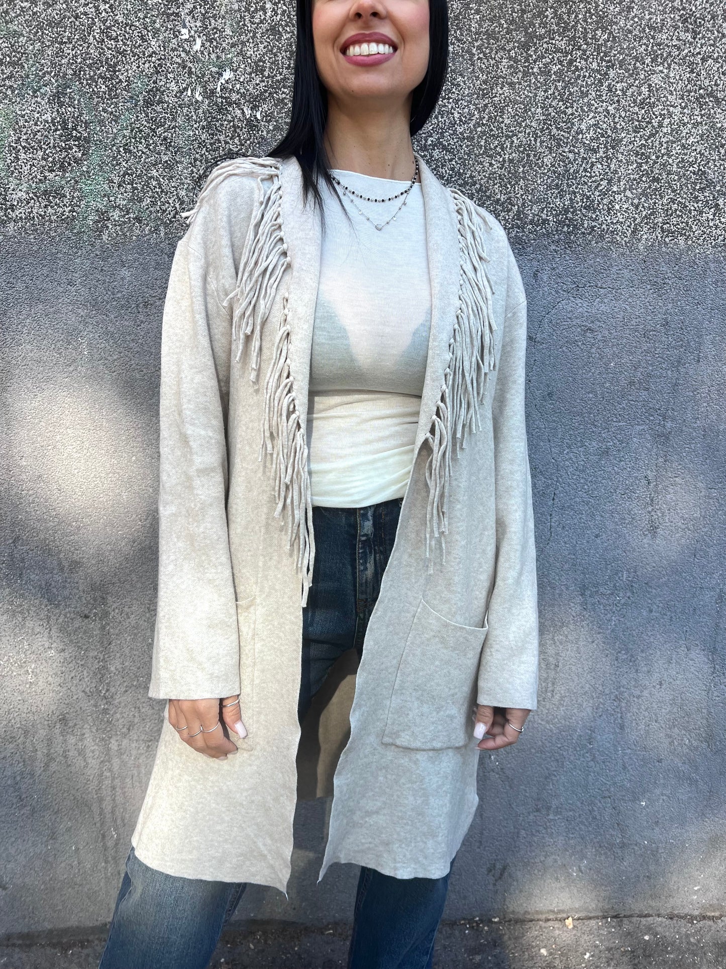 SUSY MIX CARDIGAN FRANGE MANOLA BEIGE