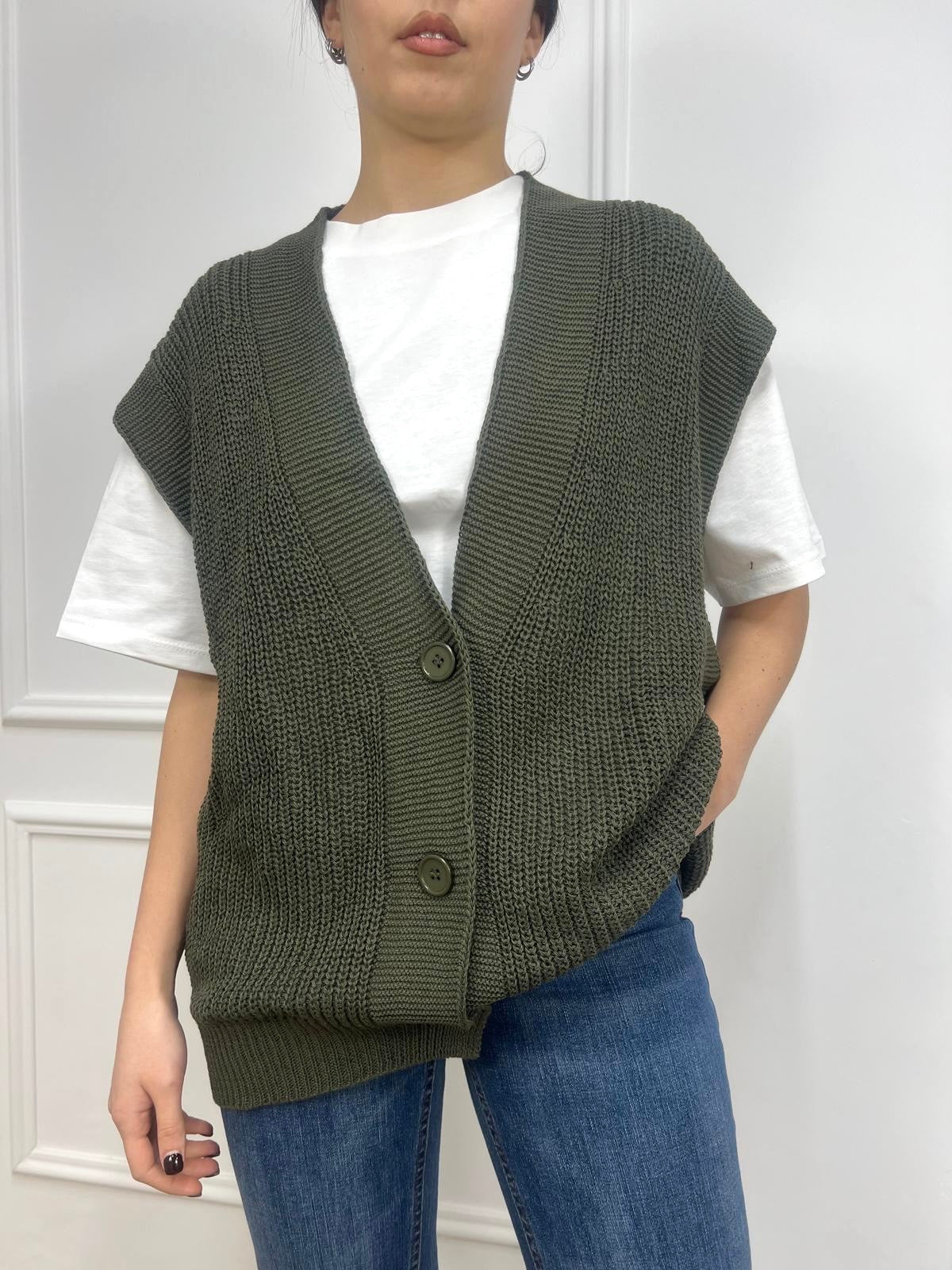 GILET FILO SCOLLO V BOTTONI YARY MILITARE SUSY MIX