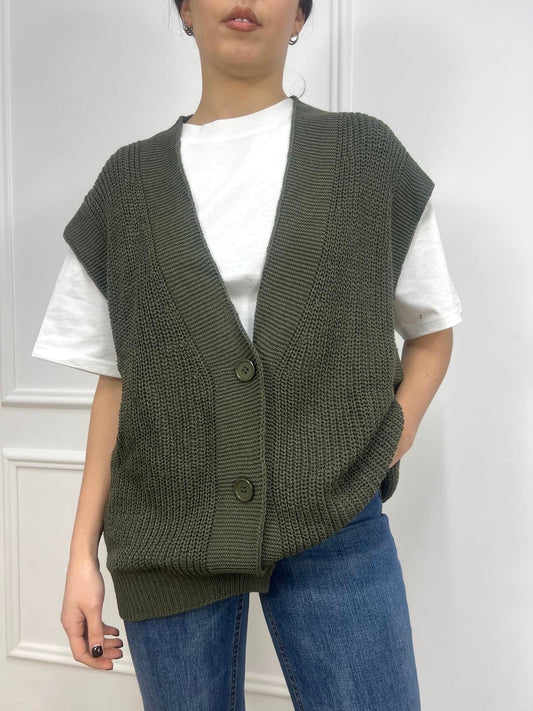 SUSY MIX GILET FILO SCOLLO V BOTTONI YARY MILITARE