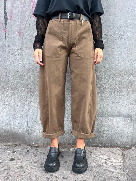 SUSY MIX PANTALONE VITA ALTA BALLON STELLINA TABACCO
