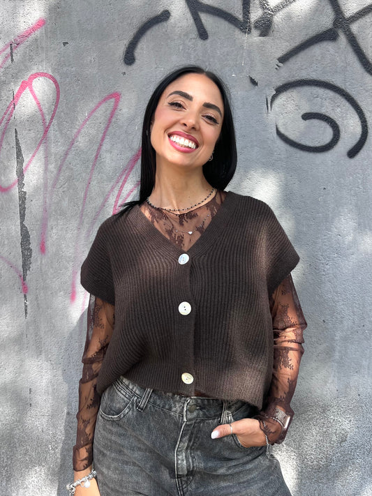 SUSY MIX GILET CROP COSTE BOTTONI GINNY MORO