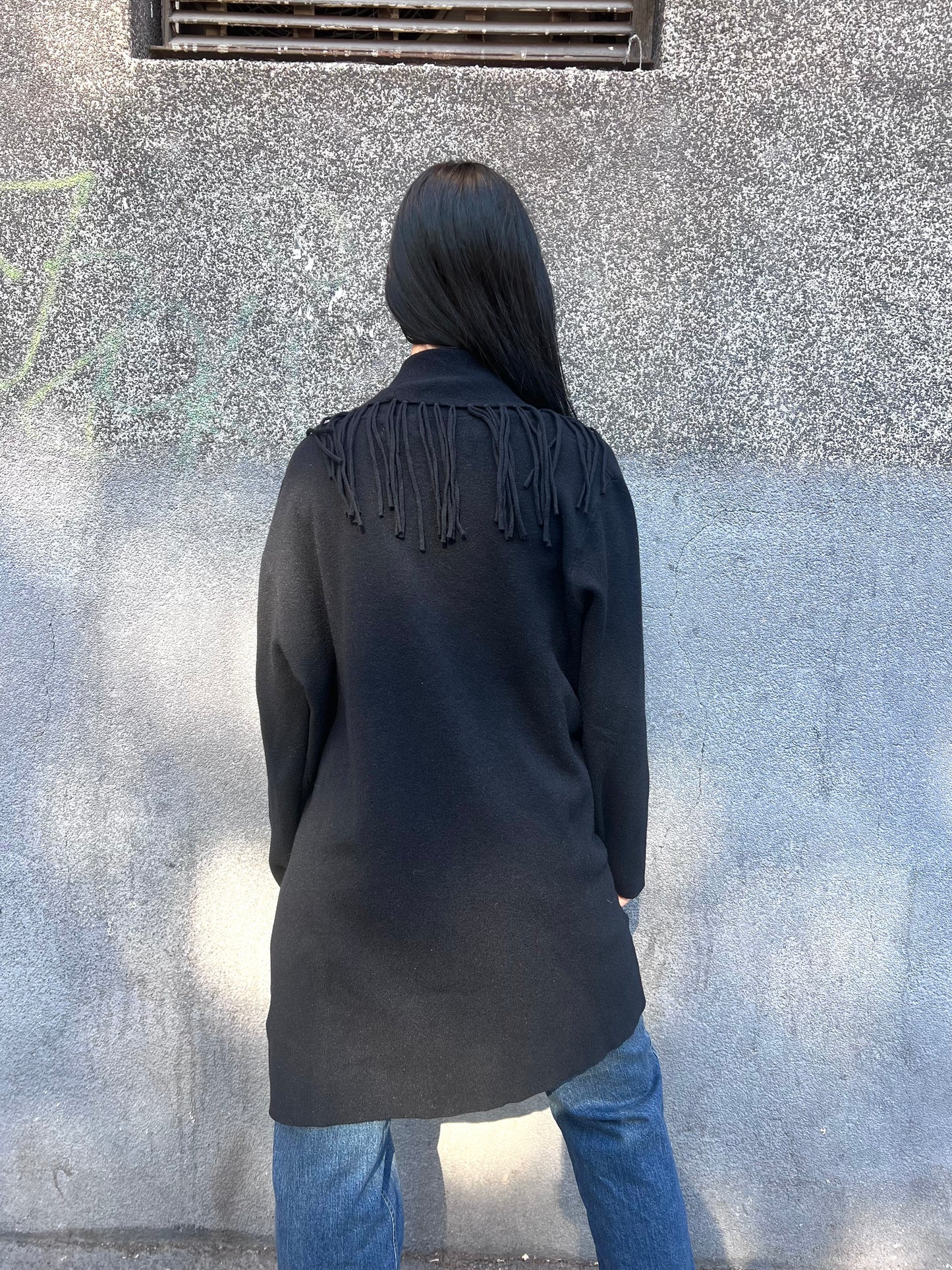 SUSY MIX CARDIGAN FRANGE MANOLA NERO