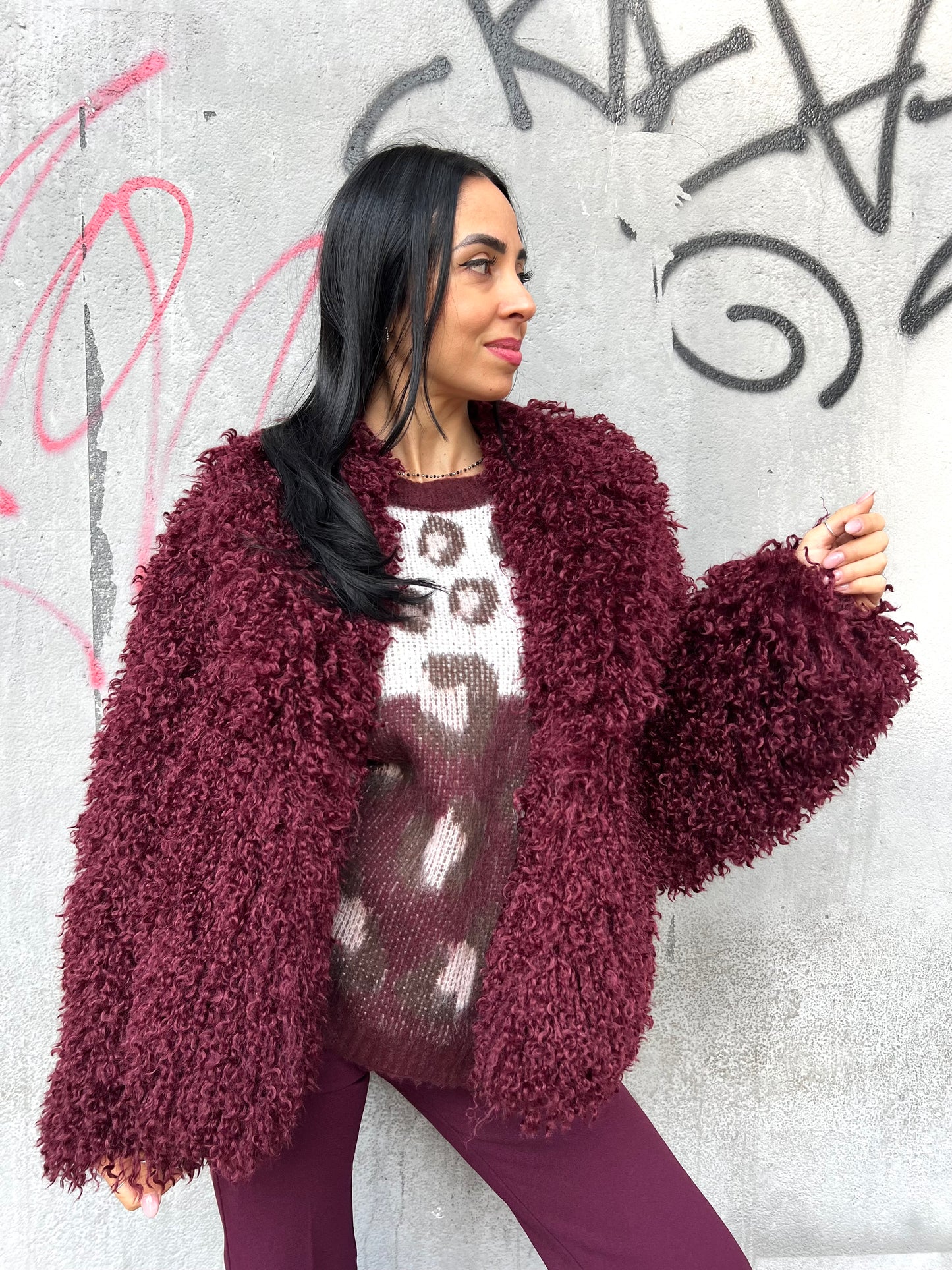 SUSY MIX ECO FUR PELLICCIA COLLETTO MONGOLIA BURGUNDY