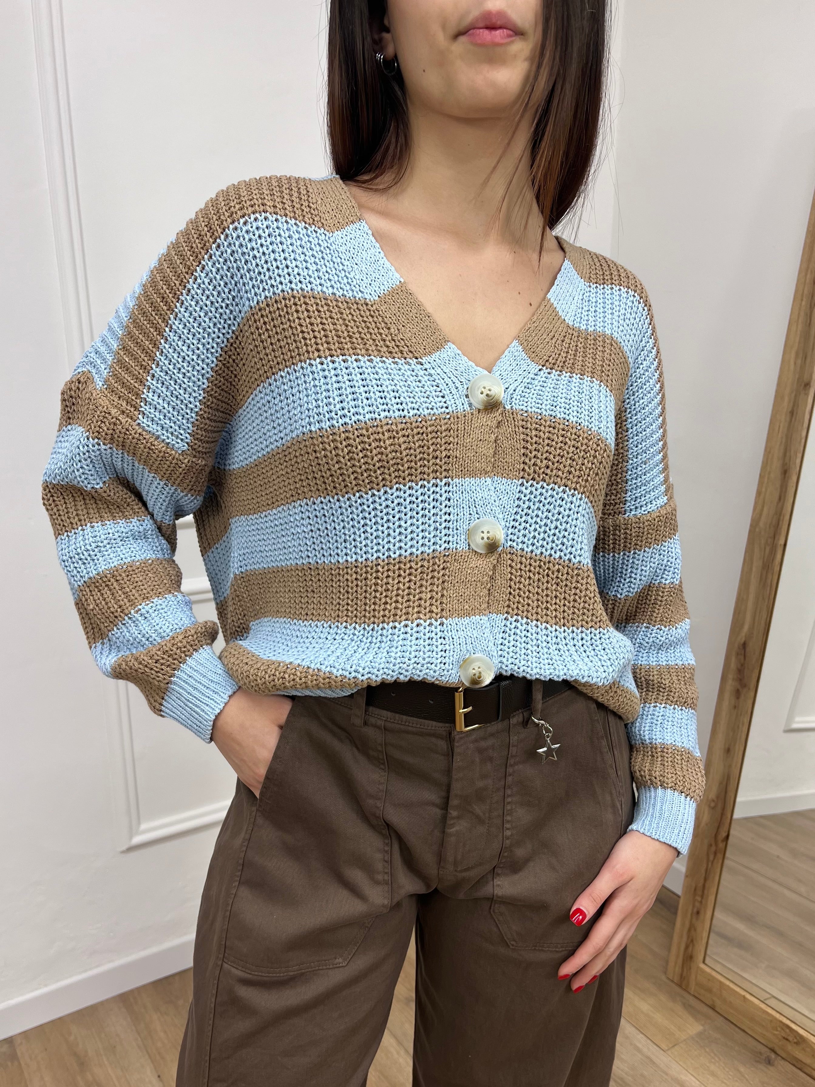 CARDIGAN FILO RIGATO BOTTONI CHIARA CIELO SUSY MIX