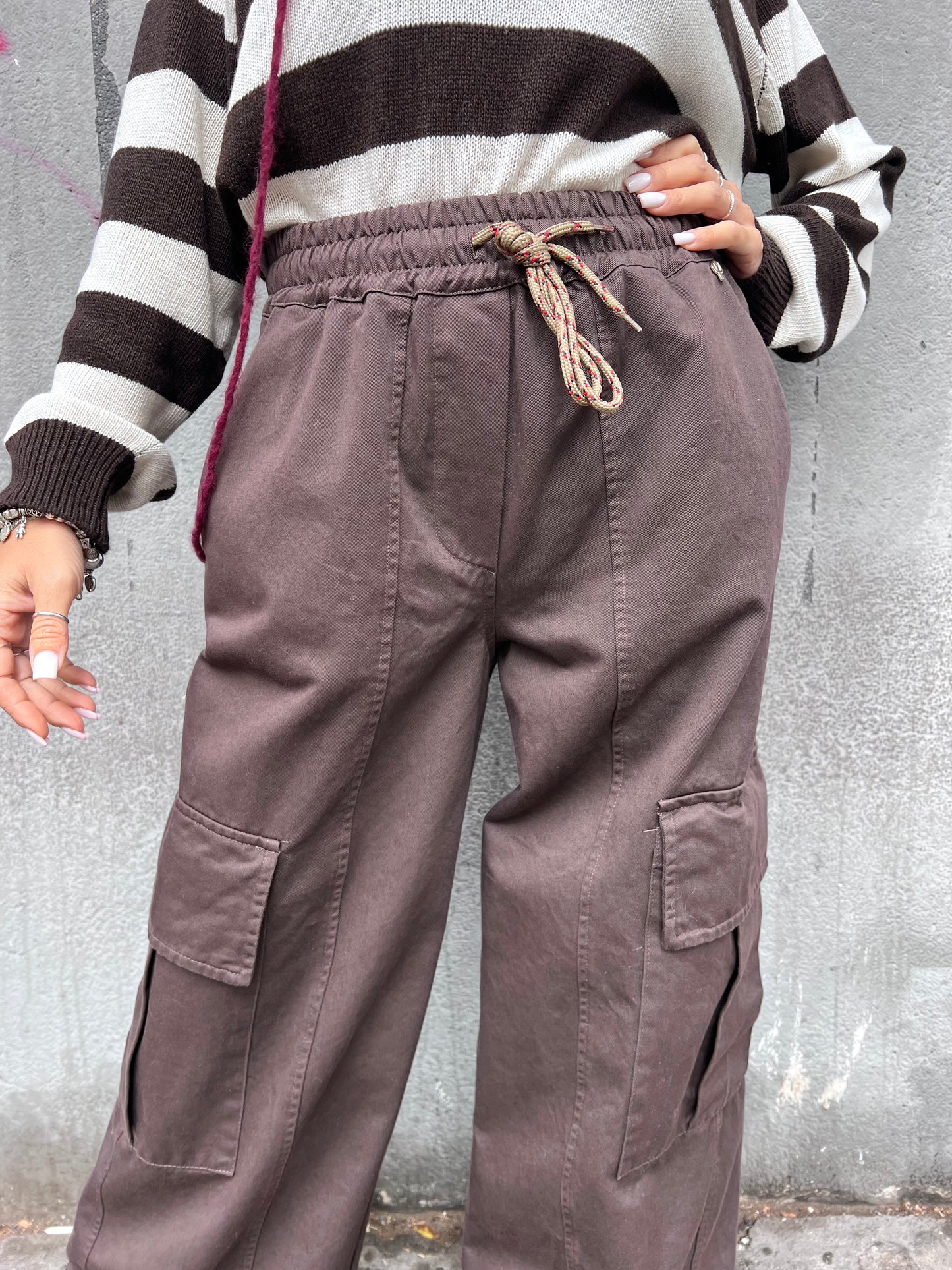 PHILIA LOFT PANTALONE CARGO LACCIO TOSCA CIOCCOLATO