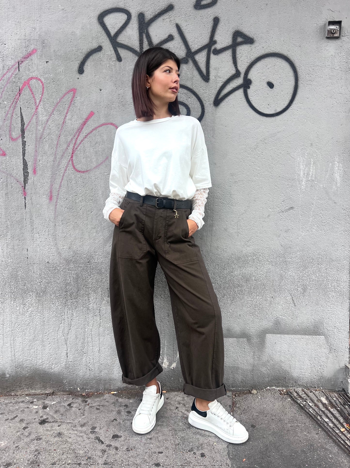 SUSY SUSY MIX PANTALONE VITA ALTA BALLON STELLINA MORO