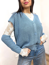 GILET FILO BOTTONI MANICOTTI ADELE AZZURRO SUSY MIX