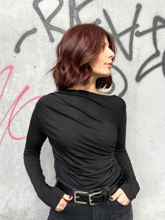 SUSY MIX MAGLIA DRAPPEGGIO JERSEY TAMARA NERO