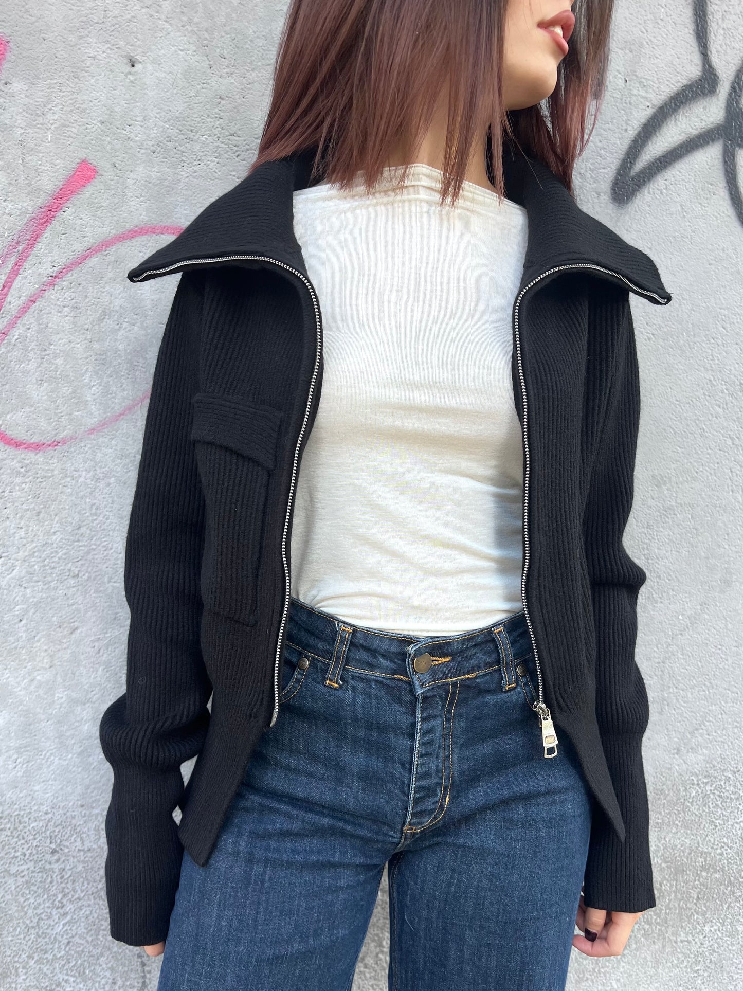 SUSY MIX CARDIGAN CERNIERA COLLO CRATERE IVANA NERO