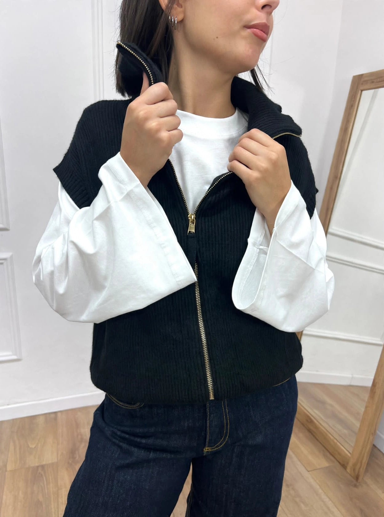 GILET IN MAGLIA A COSTE CON CERNIERA NERO SUSY MIX