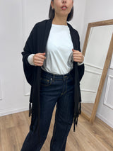 MANTELLA IN MAGLIA SPERTA CON FRANGE NERO SUSY MIX
