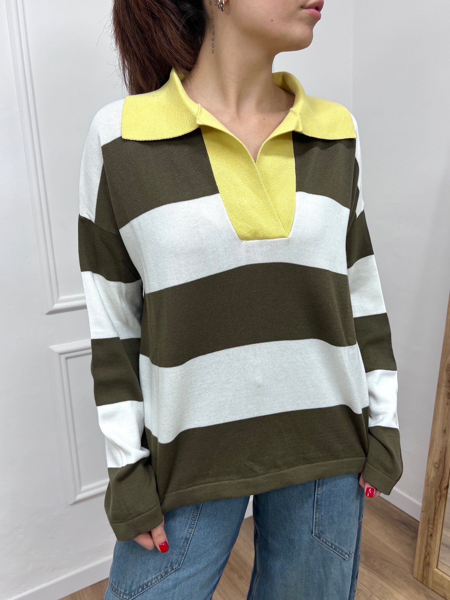 SUSY MIX MAGLIA POLO RIGATA M/LUNGA ANDREIA MILITARE