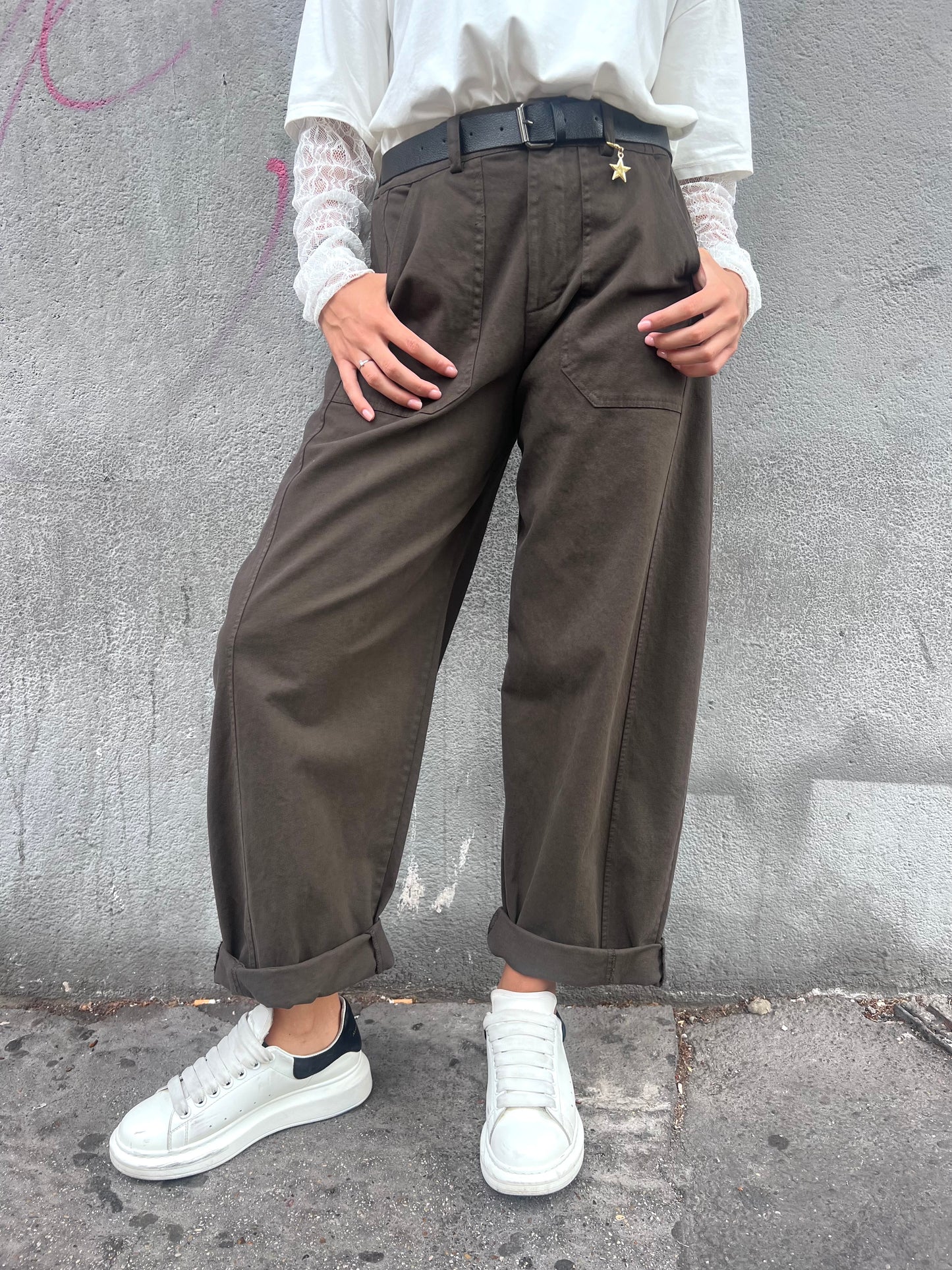 SUSY SUSY MIX PANTALONE VITA ALTA BALLON STELLINA MORO