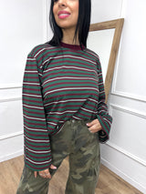 T-SHIRT GIROCOLLO RIGATA MANICA CAMPANA VERDE SUSY MIX
