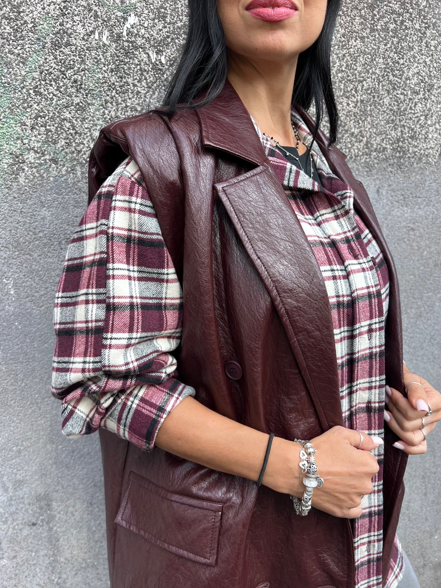 SUSY MIX GILET ECOPELLE VINILE ALESSIA VINO