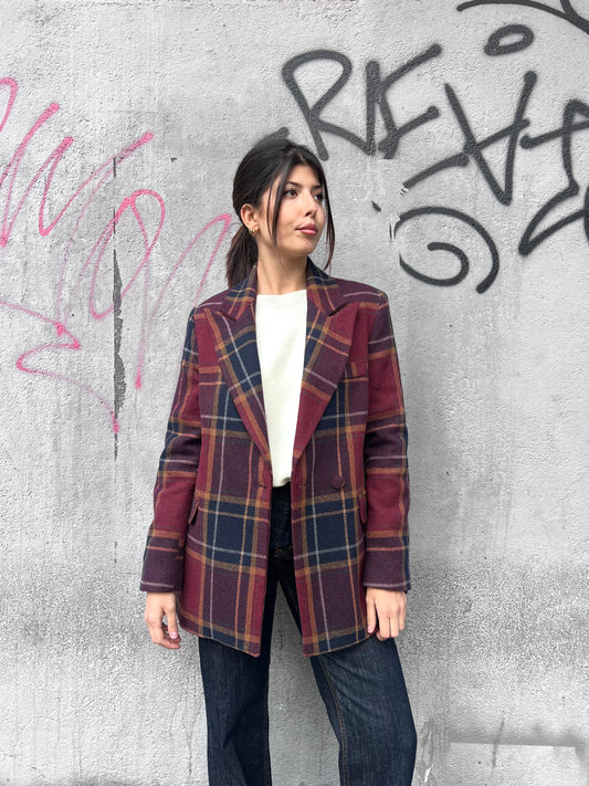 SUSY MIX GIACCA ABBOTTONATURA SPOSTATA CHECK VINO