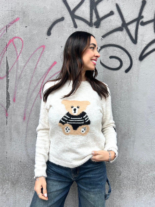 SUSY MIX MAGLIA COLLO GIRO ORSETTO LOVE BURRO