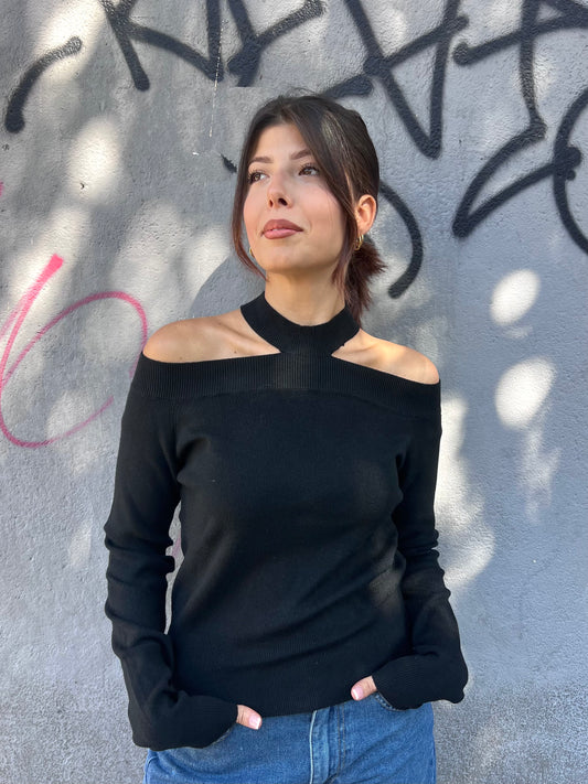 SUSY MIX MAGLIA RASATA CUT OUT VERONICA NERO