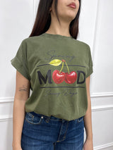 T-SHIRT WASHED STAMPA CHERRY MILITARE SUSY MIX