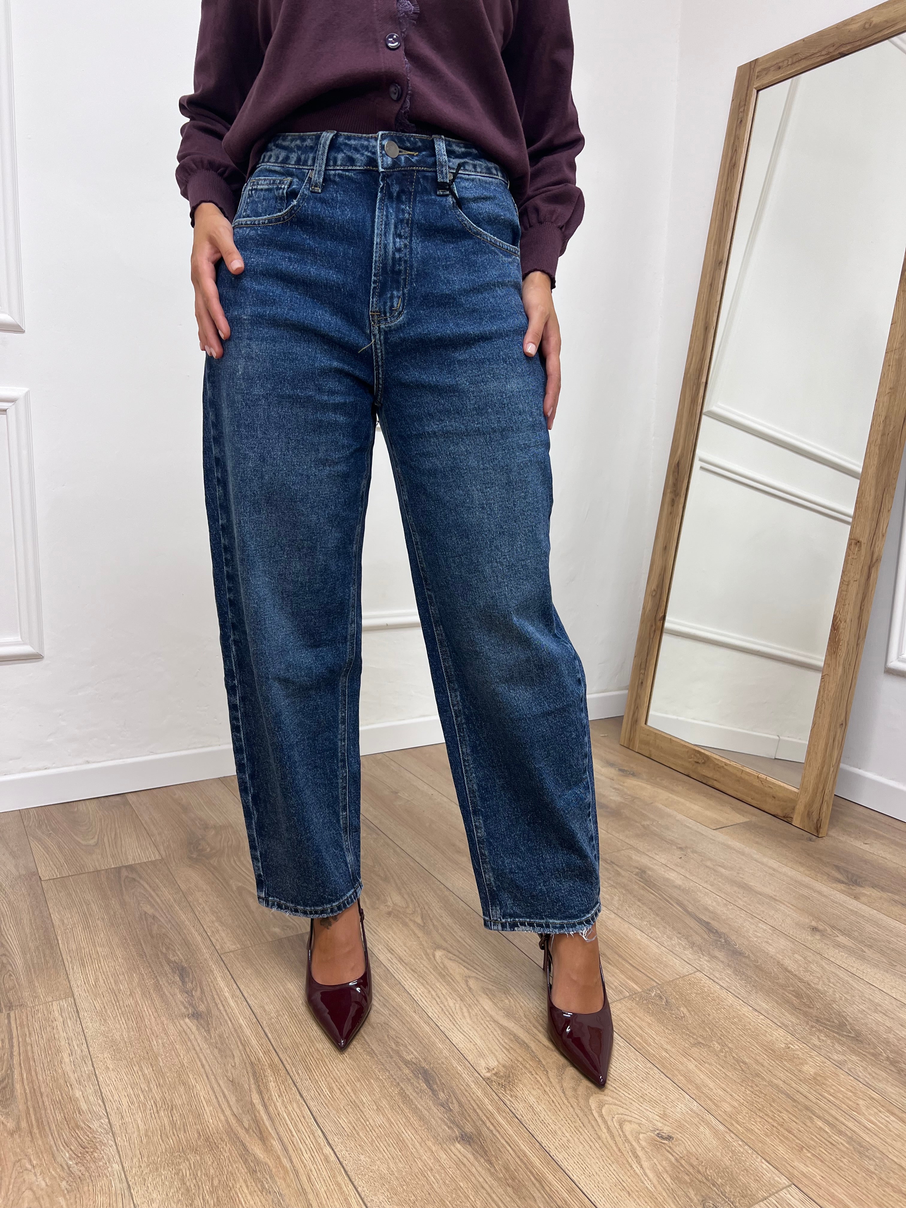 DENIM VITA REGOLARE BARREL CROPPED CINZIA BLU
