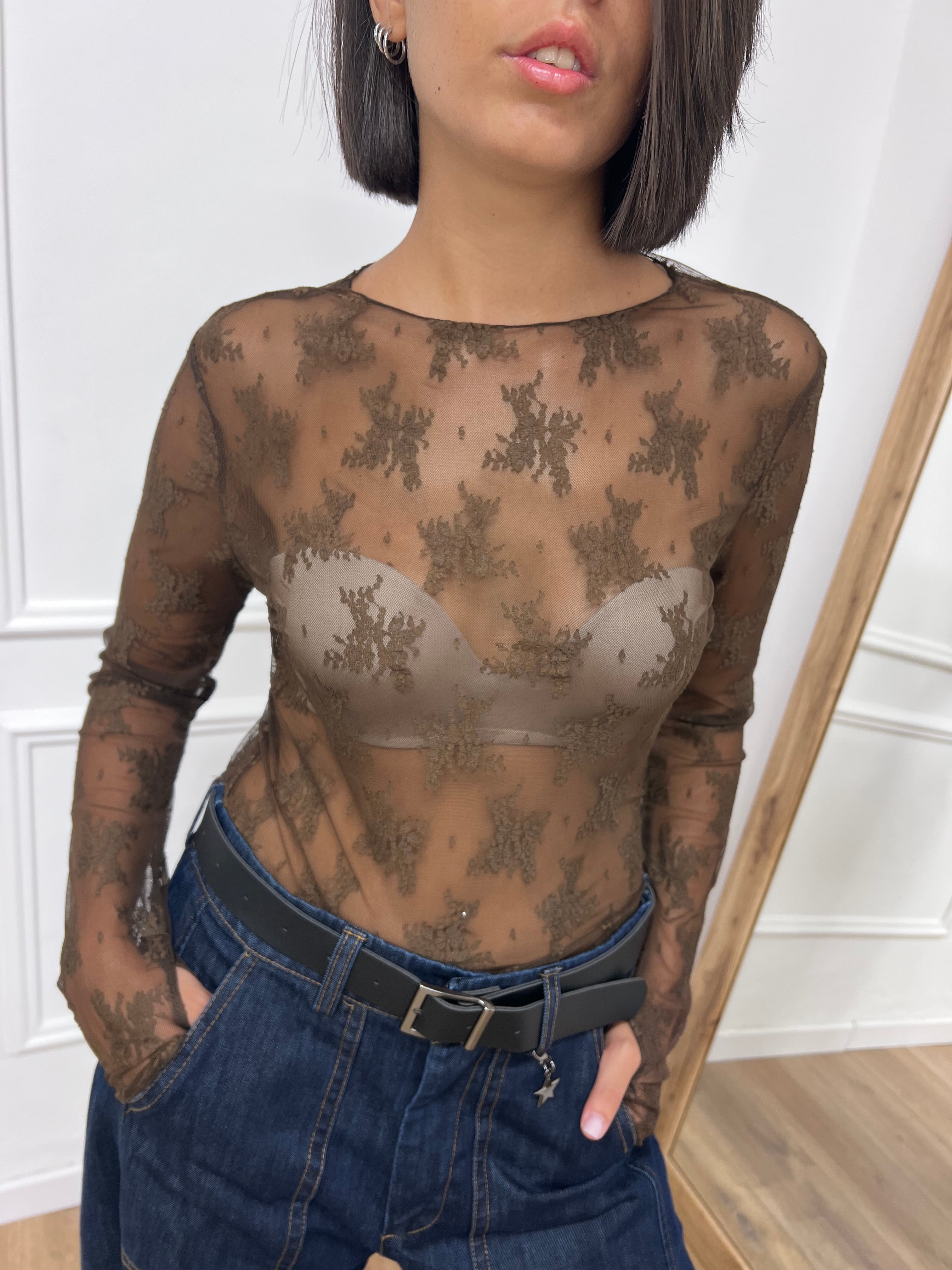 MAGLIA PIZZO MANICOTTI ROBERTA MOKA SUSY MIX