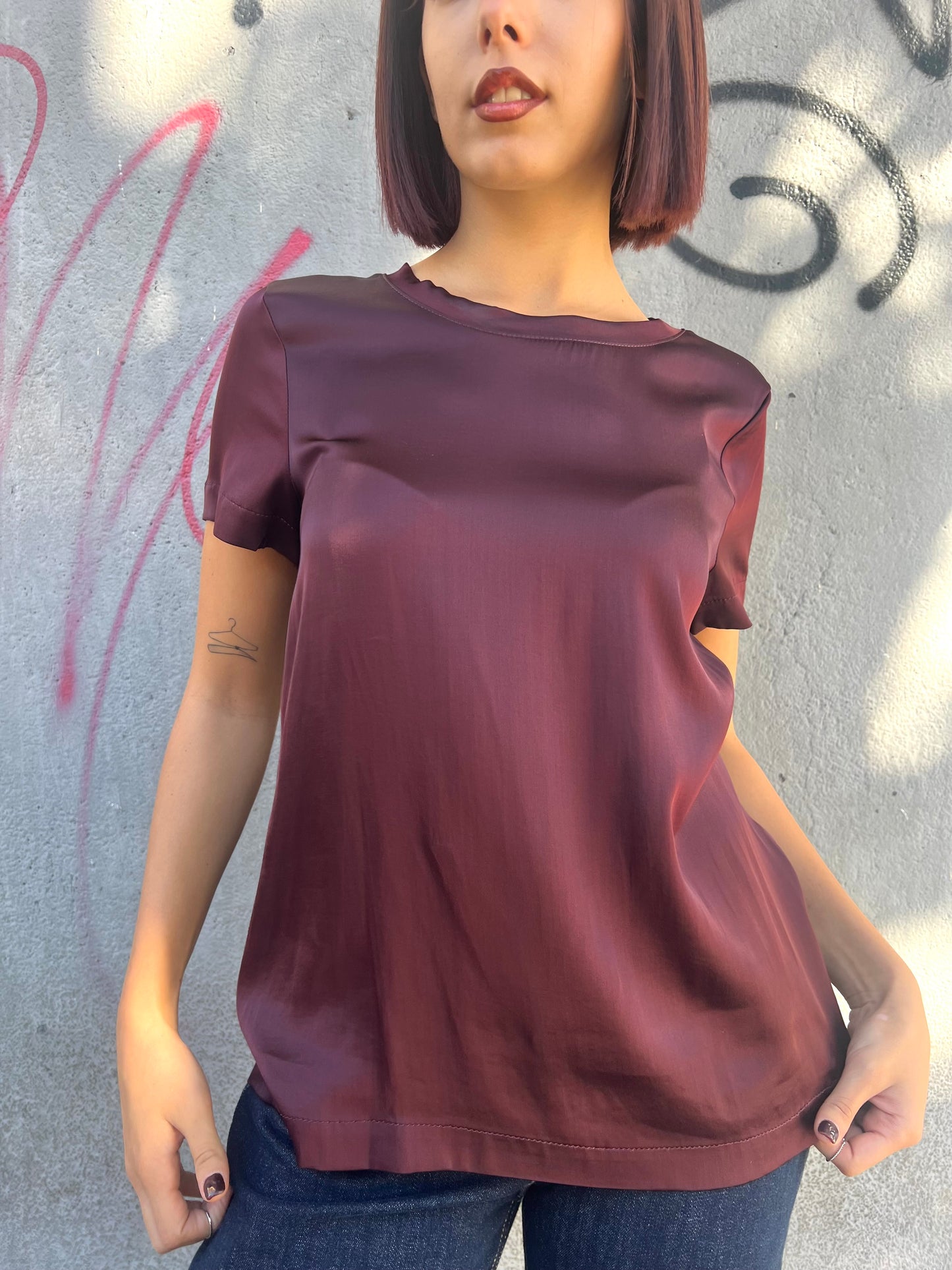 T-SHIRT SATIN MEZZA MANICA ANNA BURGUNDY