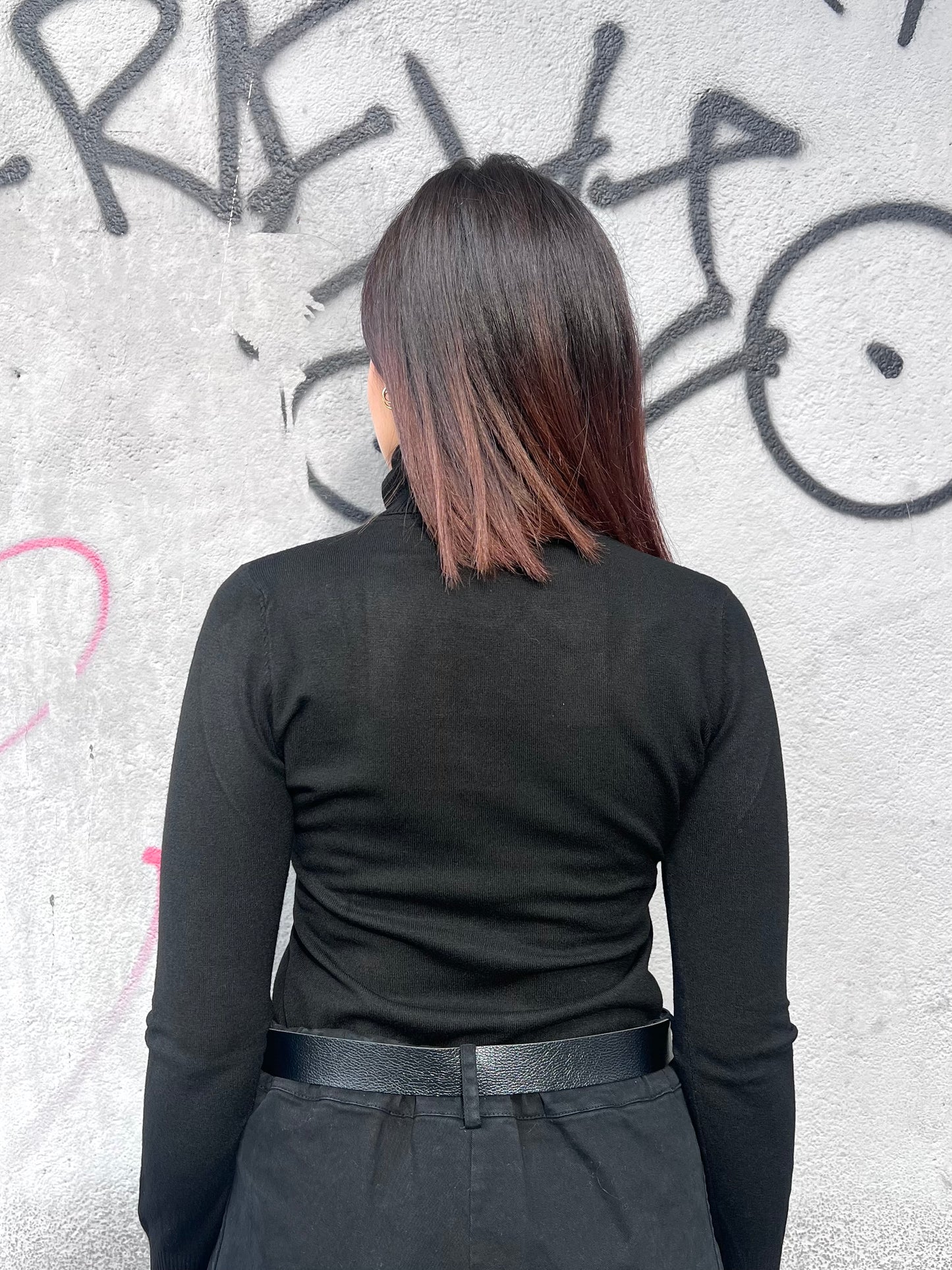 SUSY MIX MAGLIA BASIC COLLO ALTO CRIS NERO