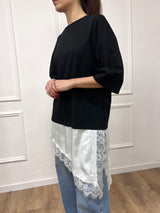 MAGLIA T-SHIRT OVER CON PIZZO SATIN MARIKA NERO SUSY MIX