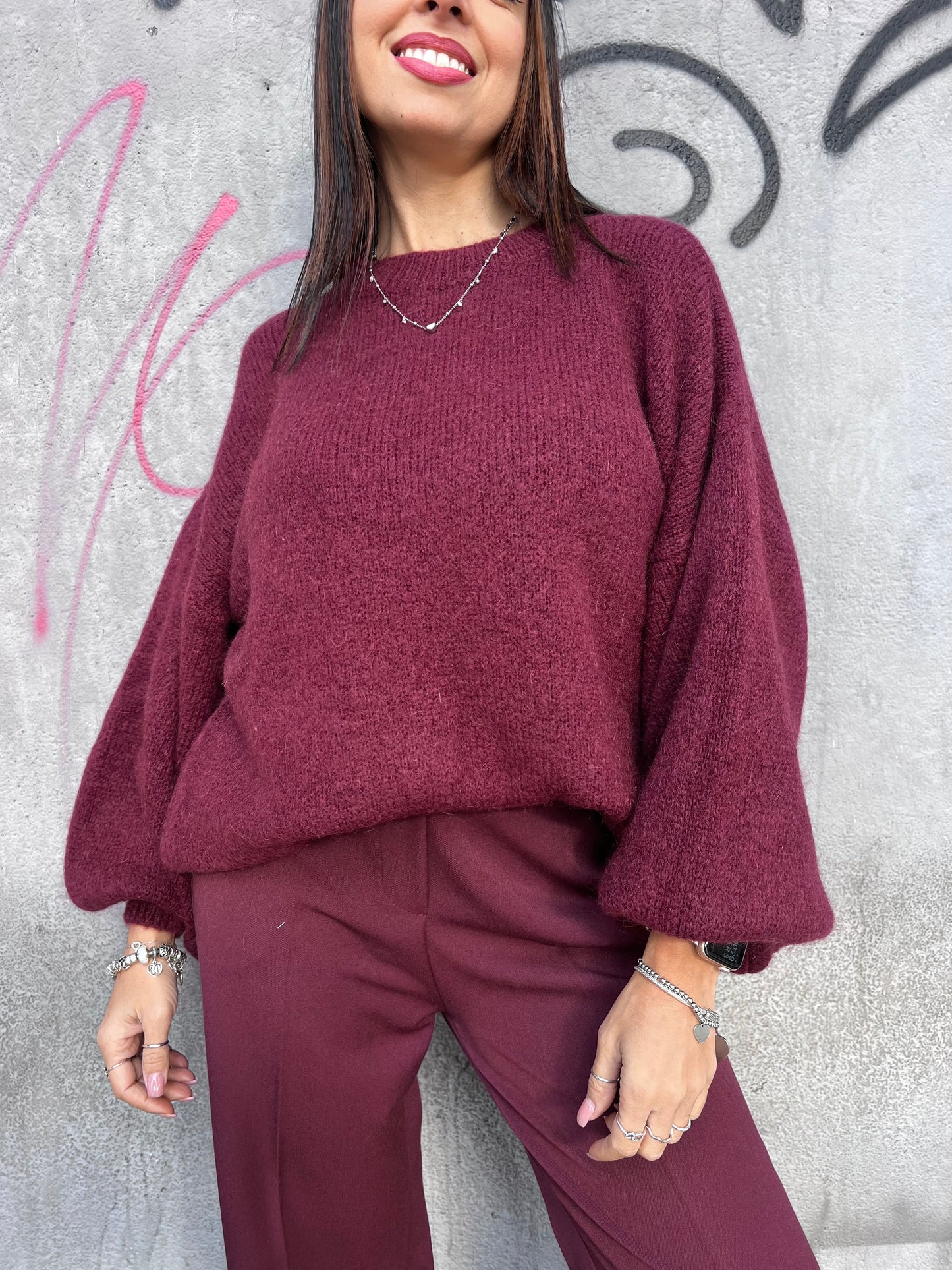 SUSY MIX MAGLIA OVER MOHAIR MANICA PALLONCINO  MIA VINO