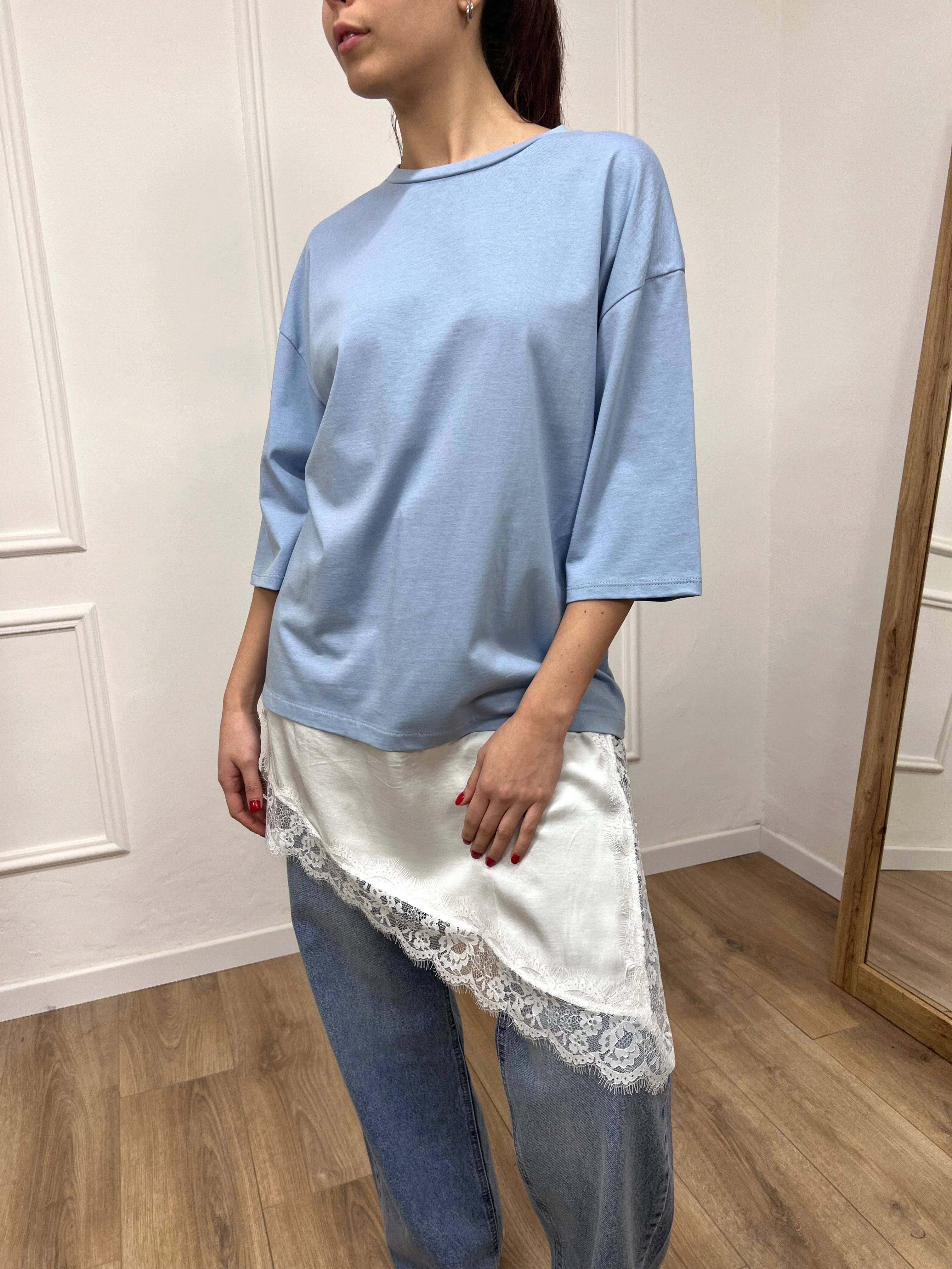 MAGLIA T-SHIRT OVER CON PIZZO SATIN MARIKA CIELO SUSY MIX