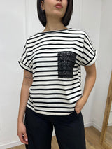 T-SHIRT M/C RIGHE TASCA MICRO PAILLETTES NERO SUSY MIX