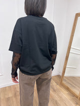 T-SHIRT MANICA PIZZO IOLANDA NERO SUSY MIX